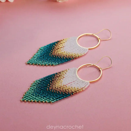 Modern Glass Bead & Resum Earrings with Turquoise Design and Cascading Fringe Unique Jewelry Gift From MS Handicraft