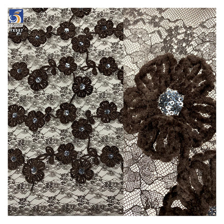 YX987 2026 New Material Customization 70% Polyester 30% Chenille Lace Fabric Flower Embroidery With Sequins for China Dresses