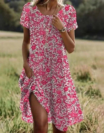 2025 European & American Women's New Spring/Summer Fashion Printed Button Mid-Sleeve Dress