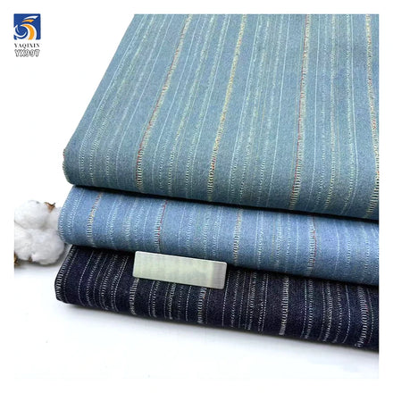 YX997 250g/m² 11oz 75% Cotton 25% Polyester Washed Denim Fabric Vintage-Style Jacquard Cotton Striped Denim Fabric for Pant
