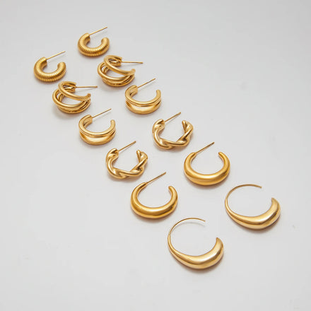 J&D New Fashion Original Design C-Ring Hollow Earring Jewlery for Women 18k Gold Plated Earring