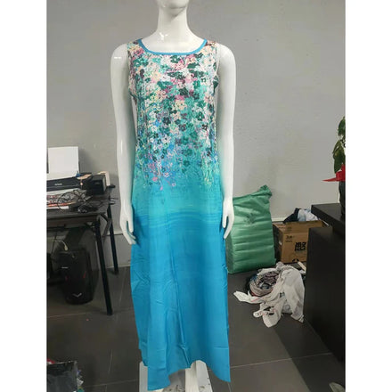 2025 European & American Summer Floral Round-Neck Sleeveless Loose Printed Maxi Dress for Women