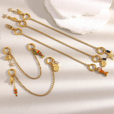 Dreamshow Jewelry Findings Components Enamel Shell Starfish Fish Fashion Charms Pendants Stainless Steel Jewelry Accessories