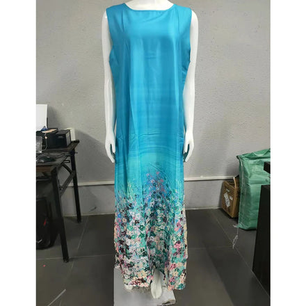 2025 European & American Summer Floral Round-Neck Sleeveless Loose Printed Maxi Dress for Women