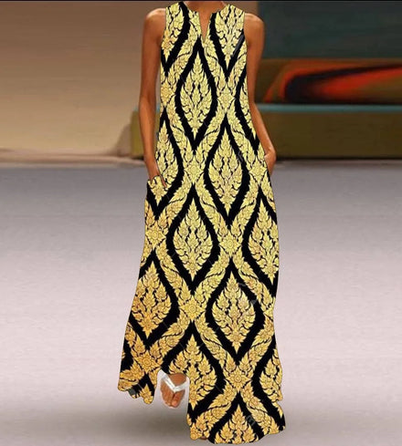 2025 New Summer Women's Sleeveless Long Dress with V-neck and Floral Print European and American Style for Cross-border Foreign