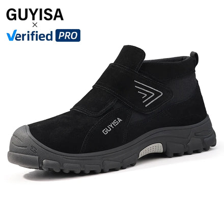 GUYISA New Style Welder Series Safety Boot Faux Suede Upper Rubber Sole Steel Toe Safety Shoes