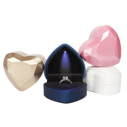 Jewelry Ring Pendant Box Heart Shaped Whit Led Light Blue pink Heart Diamond Engagement Ring case with Light for Jewelry