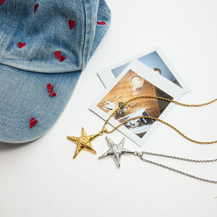 J&D Fashion Jewelry Trendy 18K Gold Stainless Steel Sliver Star Charm Thread Twist Necklace