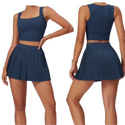 2025 Custom Logo Women's Activewear Set Two-Piece Yoga Workout Golf Tennis Apparel Short Skirt Style Breathable Print Suit