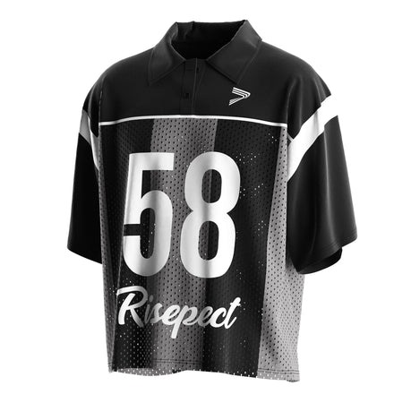 Personalized Retro American Football Jersey Polo Collar Loose Fit Style with Moisture Wicking Mesh Fabric and Shiny Knit Fabric