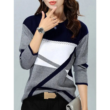 2025 New - Style Cross - Border Women's T - Shirt with Color - Blocking Positioning Print Round Neck and Long Sleeves in - Stock