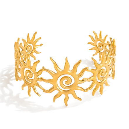 Women's Stainless Steel Bracelet Charm Chain Hammer Patterned Spiral Hollow Sun Opening Jewelry