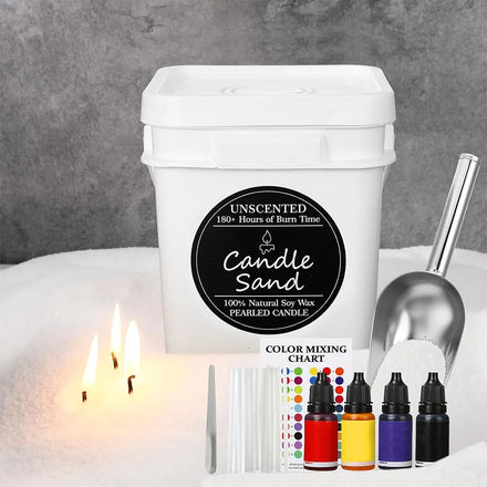 LANJO 11 Lb DIY Natural Pearled Wax Sand Kit 5KG Bucket Candle Making Wicks Four Dye Stirring Spoon Christmas Handmade Home