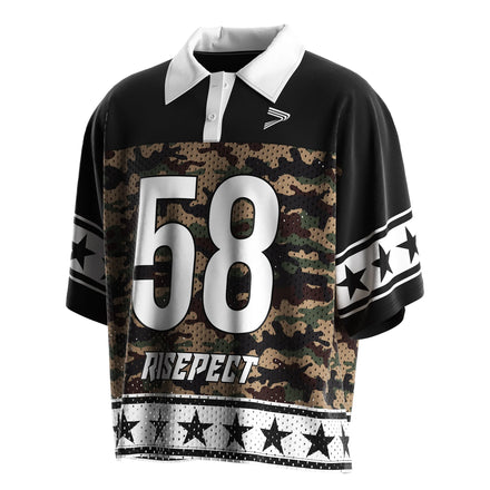Stylish Pattern Custom Logo Vintage American Football Jersey With Polo Collar Design Quick Dry Mesh Fabric Oversize Style