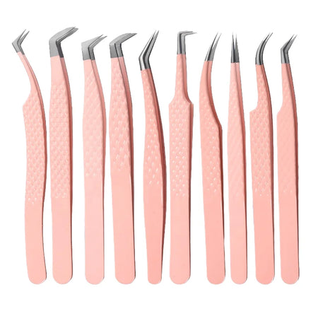 High Quality Stainless Steel Slanted Tip Pink Tweezers Extension Eyelash Grafting Tool for Makeup Wholesale