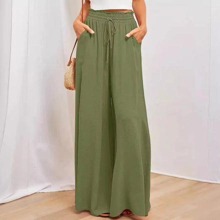 2025 Autumn and Winter Women's Loose-fit Trousers with Elastic Waistband High-waisted Wide-leg Long Culottes for Women
