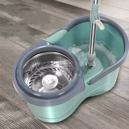 Auto-Drying Floor Mop Set for Household Use One-Handed Lazy People's Rotating Mop Steel Plastic Basket Cushion Cloth Head Box