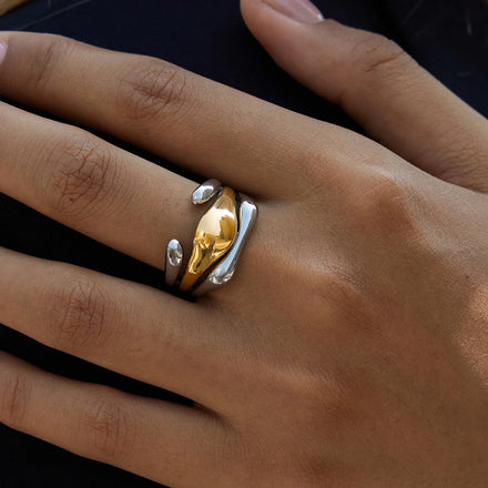 J&D 18K Gold Stainless Steel Smooth Irregular Ring Fashion Jewelry Gold and Silver Color Ring