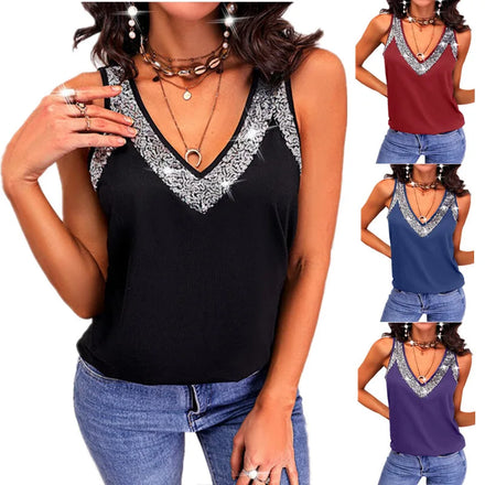 2025 Summer New Women's Solid Color Sequin Sleeveless Vest Top with Elegant Stylish and Comfortable Features