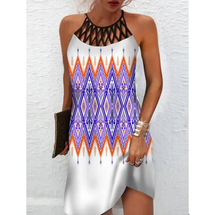 2025 European and American Spring-Summer New Style Ethnic-style Positioning Print Mesh Strap Sleeveless Casual Women's Dress