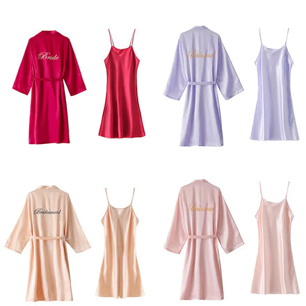 Oem Custom logo Design with Pure Silk Embroidered Dressing Gown Bride Bridesmaids Dressing Gown Wedding Nightgown