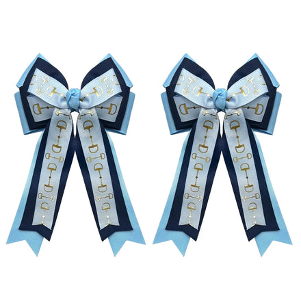 Anshome Handmade 2pcs Navy Light Blue Women's Ribbon Hair Bows Equestrian Hair Accessories Horse Bit Competitions Shows