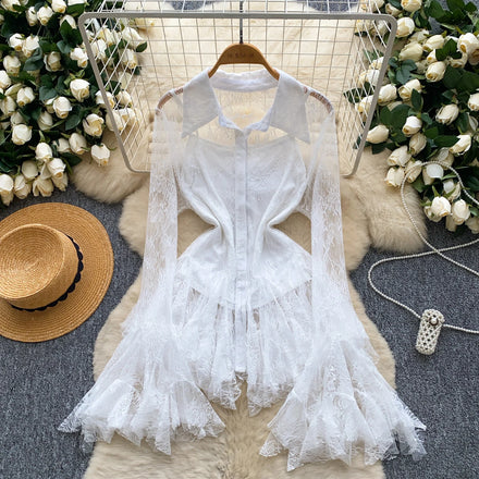 Full Sleeve Y2K Lace Blouses Women Flare Sleeve Lace Shirts Ladies Y2k Tops Clothes Women Wholesale