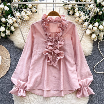 Autumn Full Sleeve Vintage Blouses Women Lantern Sleeve Shirts Ladies Elegant Tops Clothes Women Wholesale