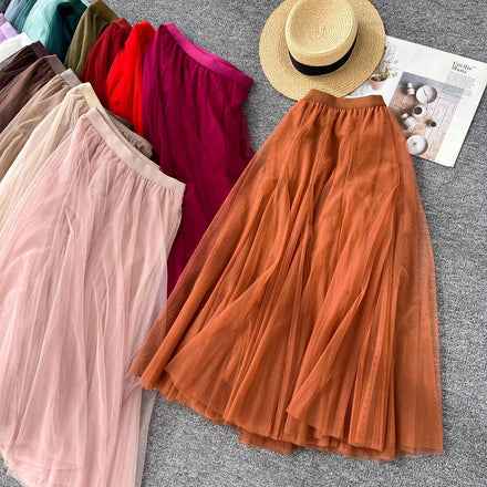 Autumn Straight Skirt Women Casual High Waist Mesh Midi Skirts for Girls Casual Skirt Clothes Women Wholesale
