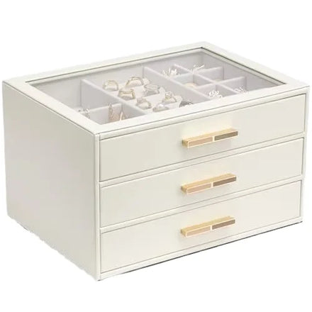 Wholesale Luxury Multi-Drawer Wooden Jewelry Box Organizer for Women Large Glass Lid and Square Pattern for Storing Rings