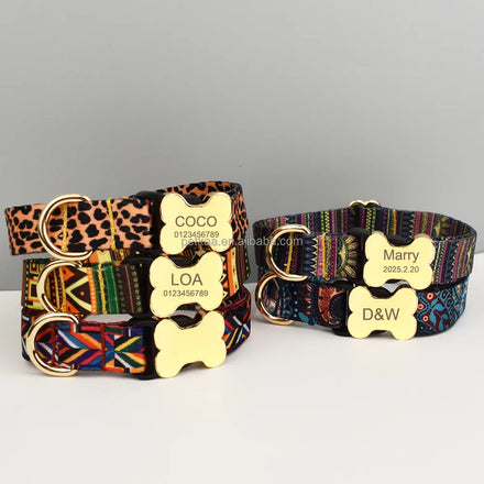 Wholesale Bohemian Ethnic Style Personalized Pet Dogs Collars with Multiple Colors Available and Customizable Personal LOGO Set
