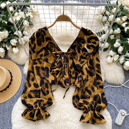 Full Sleeve V-neck Casual Chiffon Blouses Women Flare Sleeve Solid Shirts Ladies Casual Tops Clothes Women Wholesale