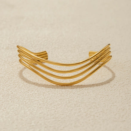J&D 18k Gold Stainless Steel Multi Layer Line Hollow Opening Bracelet Women Fashionable Accessory