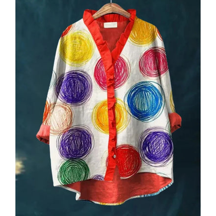 2025 Summer Women's Casual Comfortable and Loose Printed V-neck Shirt with Temperament Suitable for Commuting