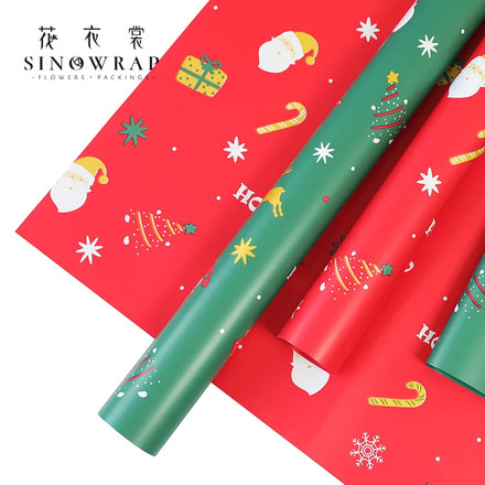 2025 SINOWRAP Valentine's Day Flower Wrapping Paper Opaque Christmas Pattern Waterproof Korean Style Floral Wrapper