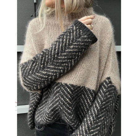 2025 Autumn New Arrival: Colorful Abstract Print Loose Comfortable Casual Long-Sleeve Mock Neck Sweater