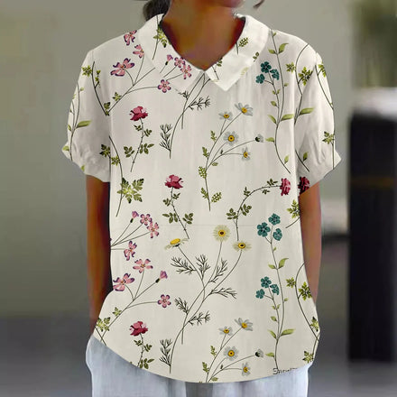 2025 Fashionable Comfortable and Casual Summer Short-sleeved Printed Pullover with Rolled Collar Shirt