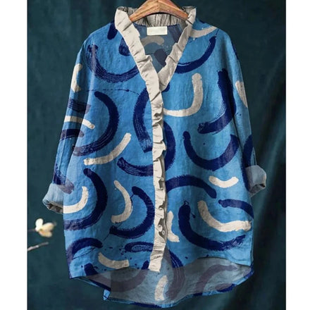 2025 Summer Women's Casual Comfortable and Loose Printed V-neck Shirt with Temperament Suitable for Commuting