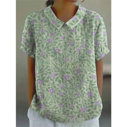 2025 Fashionable Comfortable and Casual Summer Short-sleeved Printed Pullover with Rolled Collar Shirt