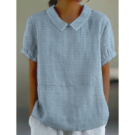 2025 Fashionable Comfortable and Casual Summer Short-sleeved Printed Pullover with Rolled Collar Shirt