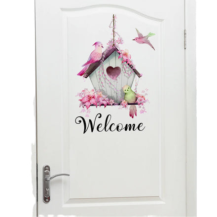 Pink Green Birds Self-Adhesive Wall Sticker Removable Wallpaper Murals for Living Room Home Decoration Decals Welcome Guests
