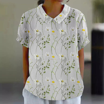 2025 Fashionable Comfortable and Casual Summer Short-sleeved Printed Pullover with Rolled Collar Shirt