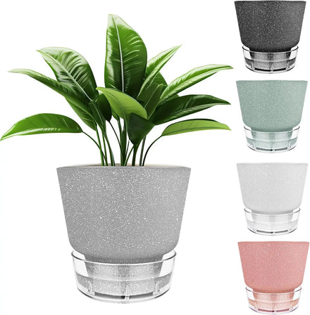 Self-Watering Plant Pot with Cotton Wick- Indoor & Outdoor Flower Planter with Water Tray Easy Care Planters for Home Garden