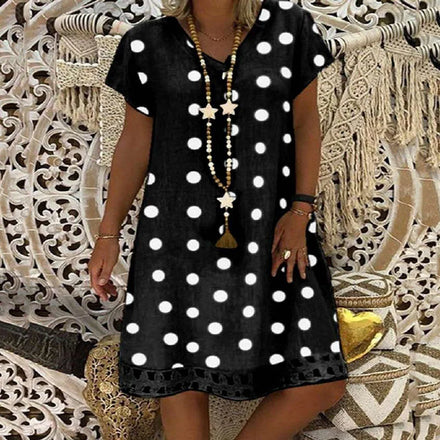 2026 Spring Summer New European Women Dress Fashion Polka Dot Short Sleeve V-Neck Printed Dress Plus Size Custom LogoOEM ODM