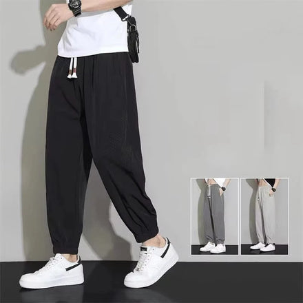 Oem Customized logo Design Men's Pants Loose Men's Summer Thin Cuff Versatile Nine-point Straight Sports Ice Silk Pants