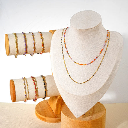 2mm Dainty Crystal Zircon Faceted Beaded Natural Stone Necklace Gold Plated Classic Style for Women Men