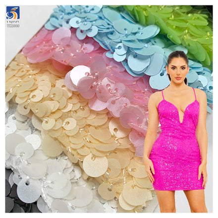 YX1009 Competitive Prices 3+5+7 MM Matte Sequins Fabrics 400gsm High-Weight Multi-Layered Sequins Mesh Fabrics for Bags Clothing