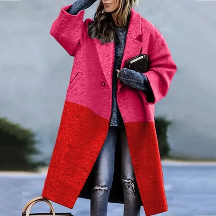 2025 New Arrival Women's Western Autumn Export Fashion | Long-Sleeve Turn-Down Collar Printed Wool Blend Long Coat