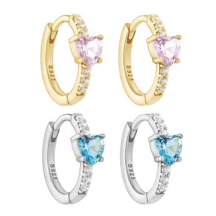 OAHLAN 14K Gold Plated S925 Sterling Silver Hoop Earrings Heart Pink Zircon Fine Jewelry for Women's Parties Wedding Gifts