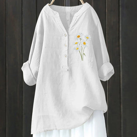 2025 Autumn New Loose Comfortable Stylish and Versatile Printed Long-sleeve V-neck Button Shirt